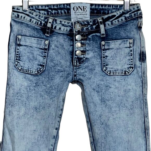 One by One Teaspoon Super Dupers Stretch Jeans Sz 24 Low Rise Frayed Button Fly - Picture 2 of 9